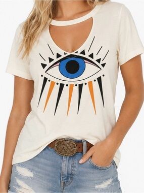 Express One Eleven Women's Protective Evil Eye Graphic T-Shirt Multicolor Size M